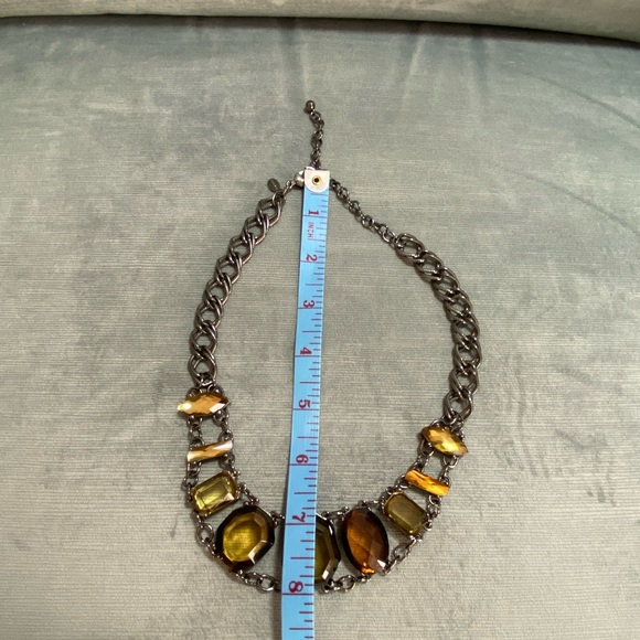Chico’s bib choker collar style faceted stone topaz/gold, gunmetal chain 15-20” - Picture 10 of 15
